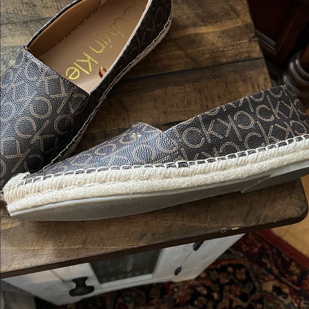 Calvin Klein Brown Logo Espadrille Slip-Ons - Picture 4 of 6